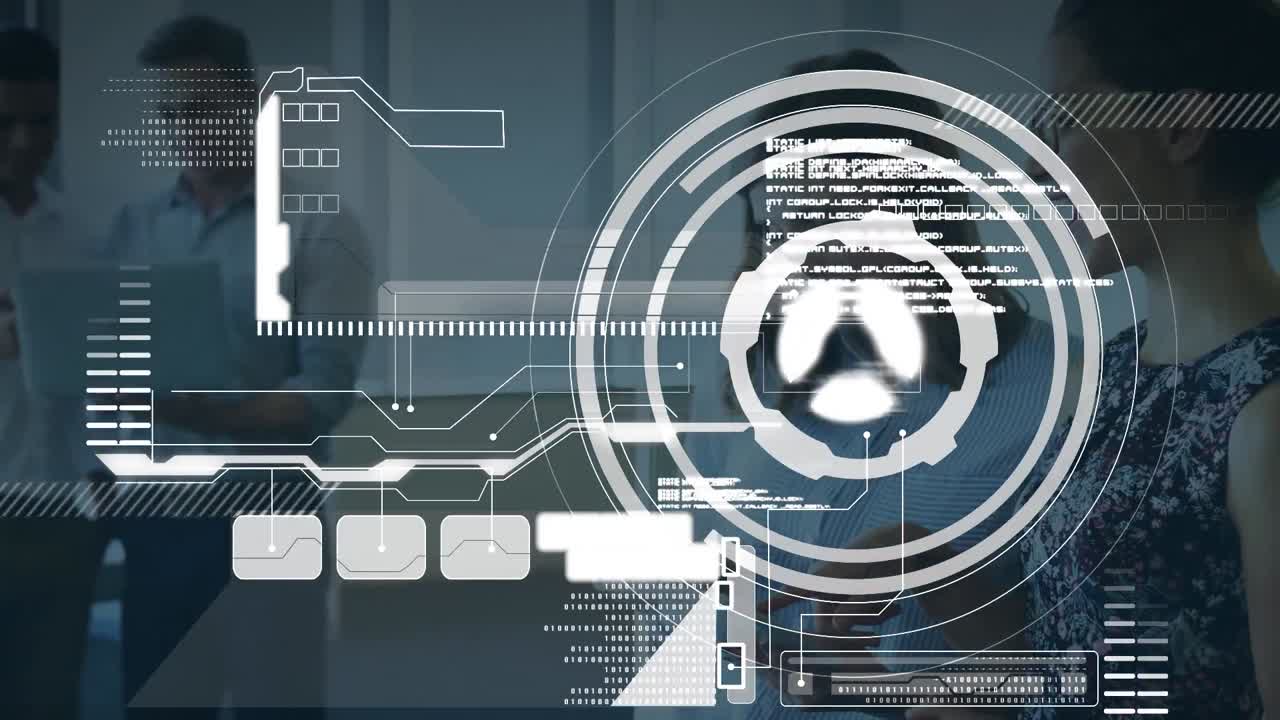 Animation of digital interface over talking business people