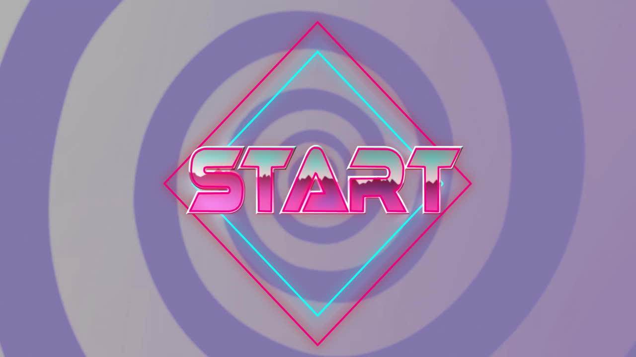 Animation of start text over circles on purple background