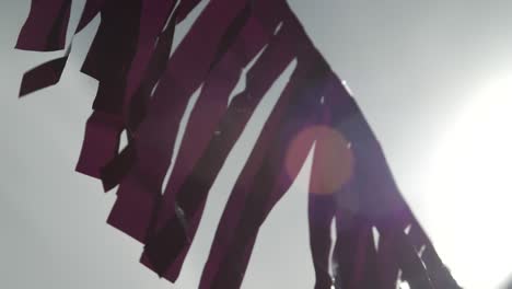 Pink-plastic-decoration-hanging-outside-moving-in-a-windy-morning-in-slow-motion