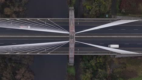 mary mcaleese boyne valley bridge spanning m1 motorway in scenic ireland, aerial view