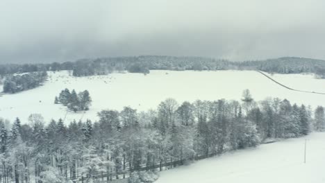 aerial view over a landscape full of snow