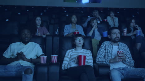 audience reacts to a scary movie