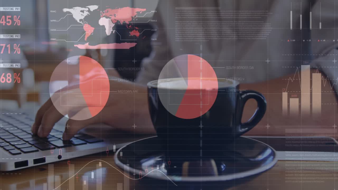 노트북을 사용하여 사람을 통해 통계 및 데이터 처리의 애니메이션