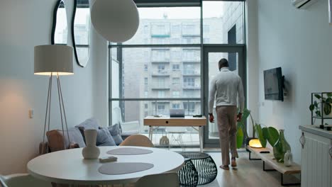 modern apartment living room with home office