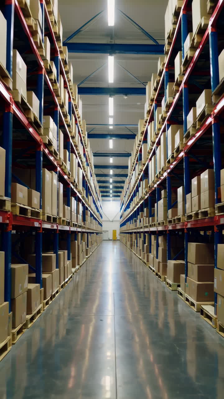 interior del almacén con paletas y cajas