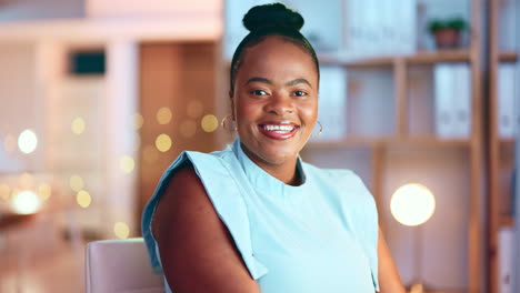 face, smile and a business black woman at work