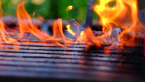 cooked meatballs are taken from the barbecue slow motion