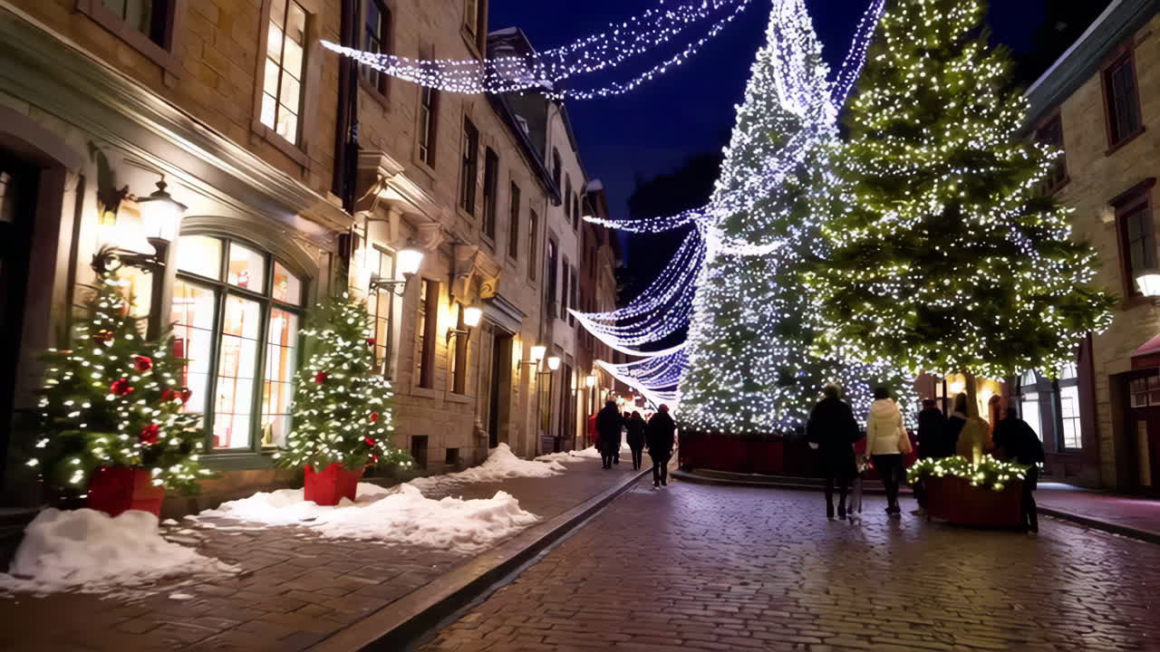 Christmas Decorated Night Street Scene