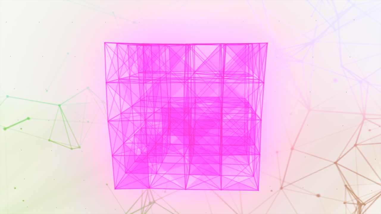 추상적인 분홍색 와이어 프레임 큐브