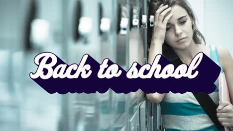 animation of back to school text over sad schoolgirl