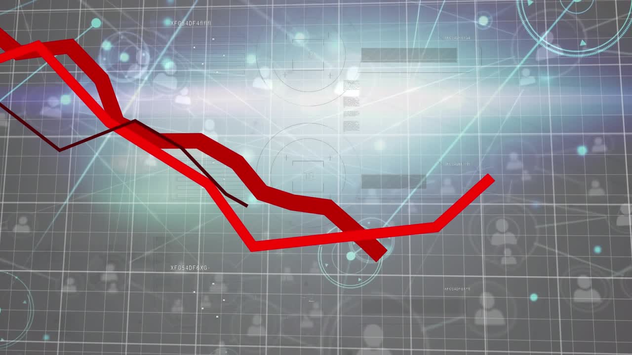 Animation of network of connections with icons and red lines