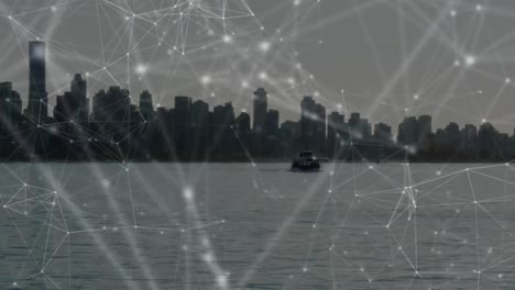 animation of network of connections over cityscape