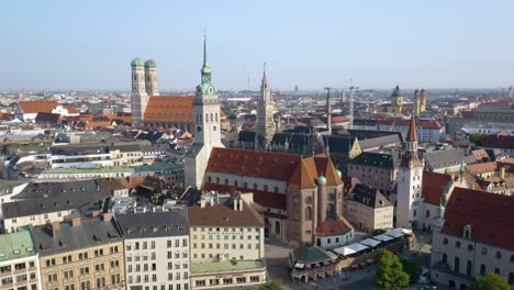 marienplatz plaza, aerial establishing shot in munich, germany