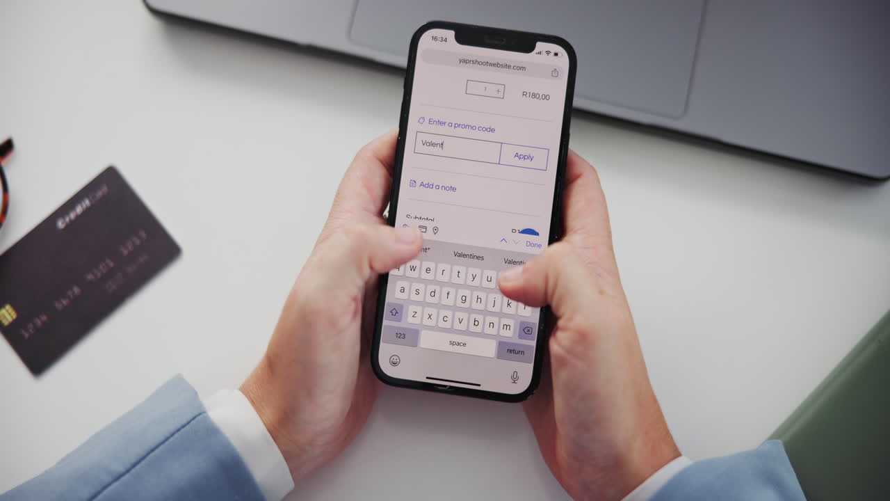 Using a smartphone for online shopping with a promo code