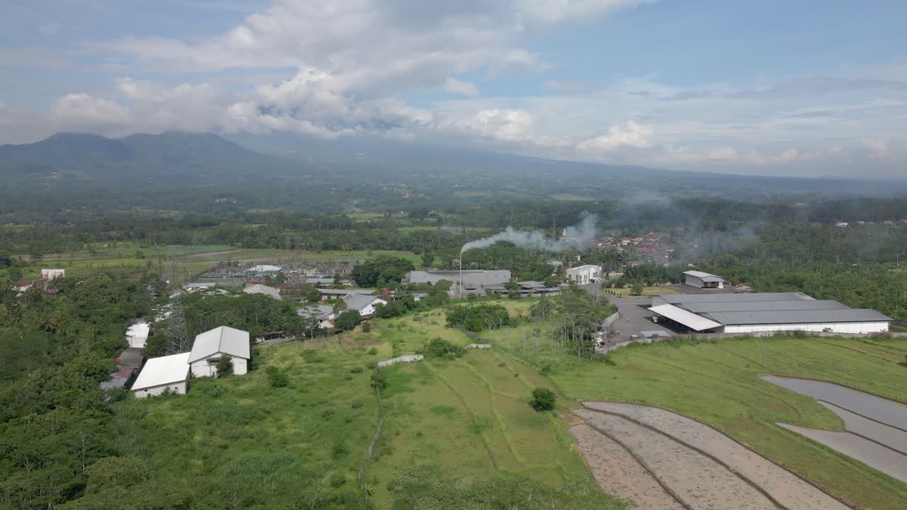 Aerial view of factory building on the rural Indonesia