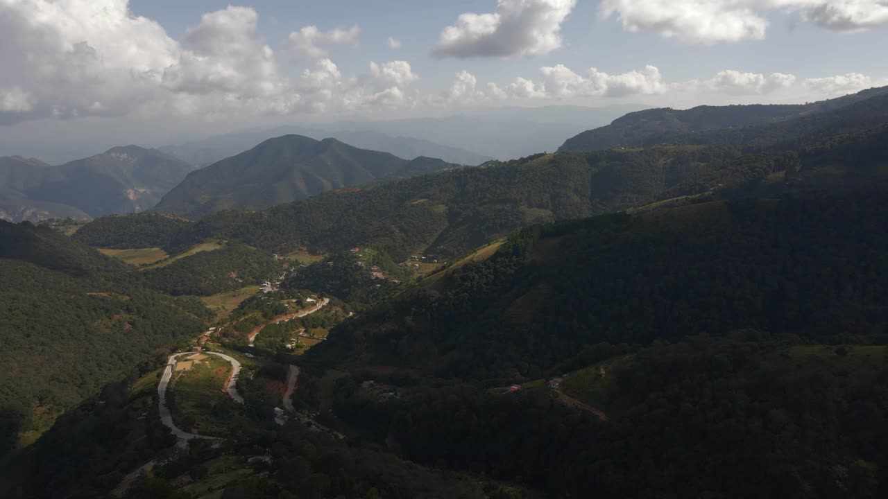 Mountains in central Mexico, latin America, hills and skyline clouds, aerial
