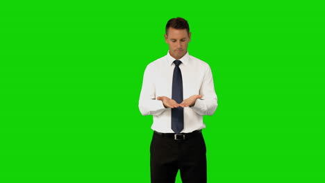 businessman with his hands out