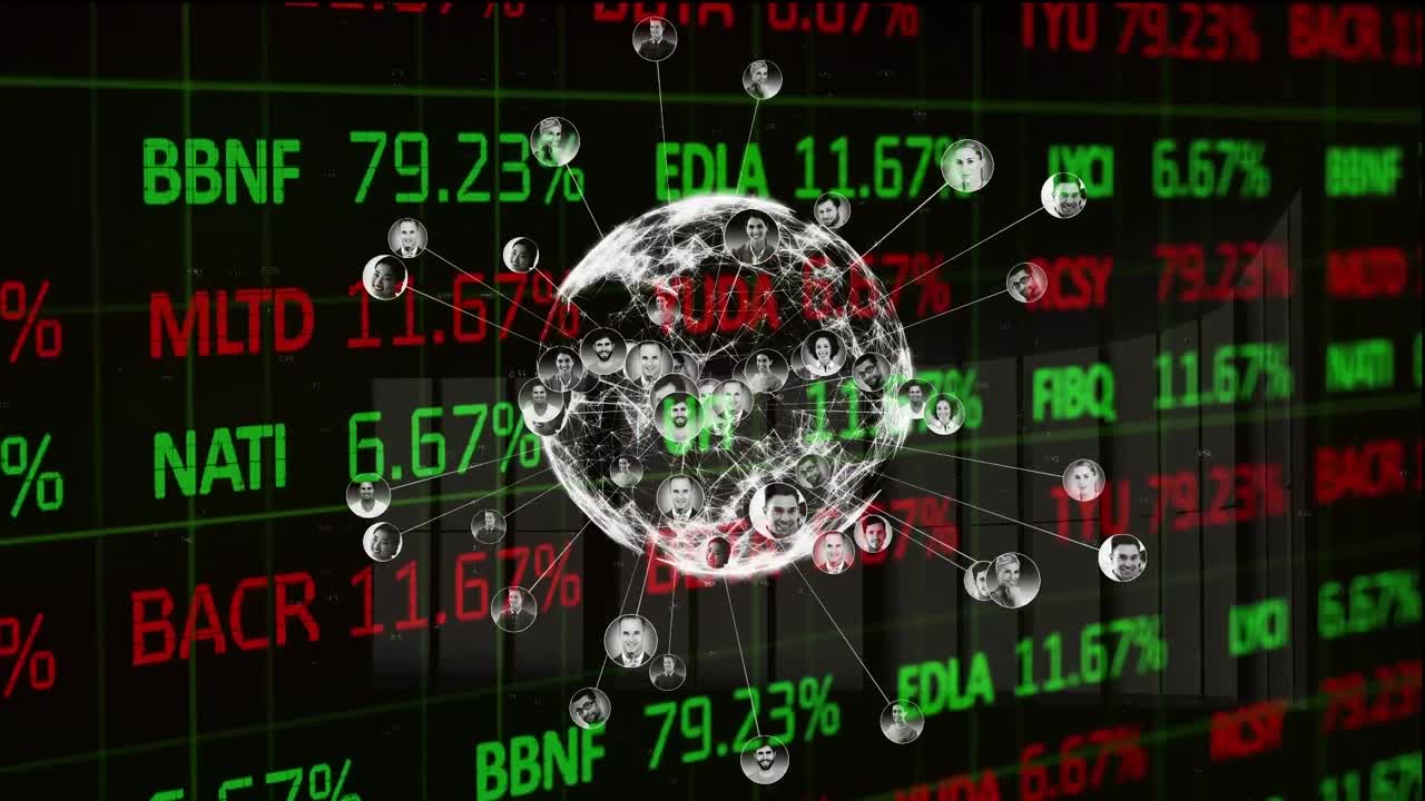 animación del procesamiento de datos financieros en todo el mundo