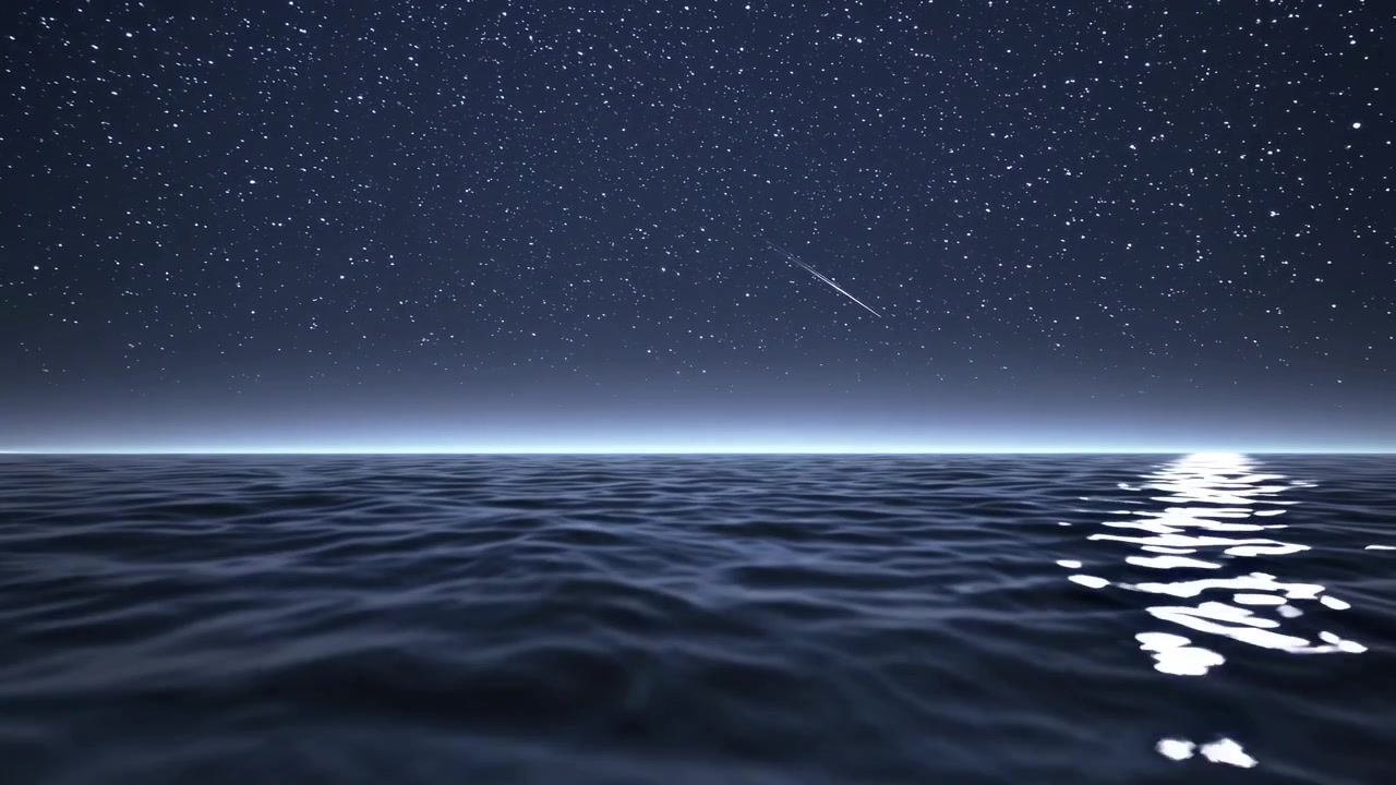 Starry Night Sky Over Calm Ocean Waves at Twilight