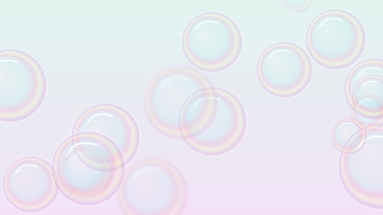 Floating Iridescent Soap Bubbles on Pastel Gradient Background