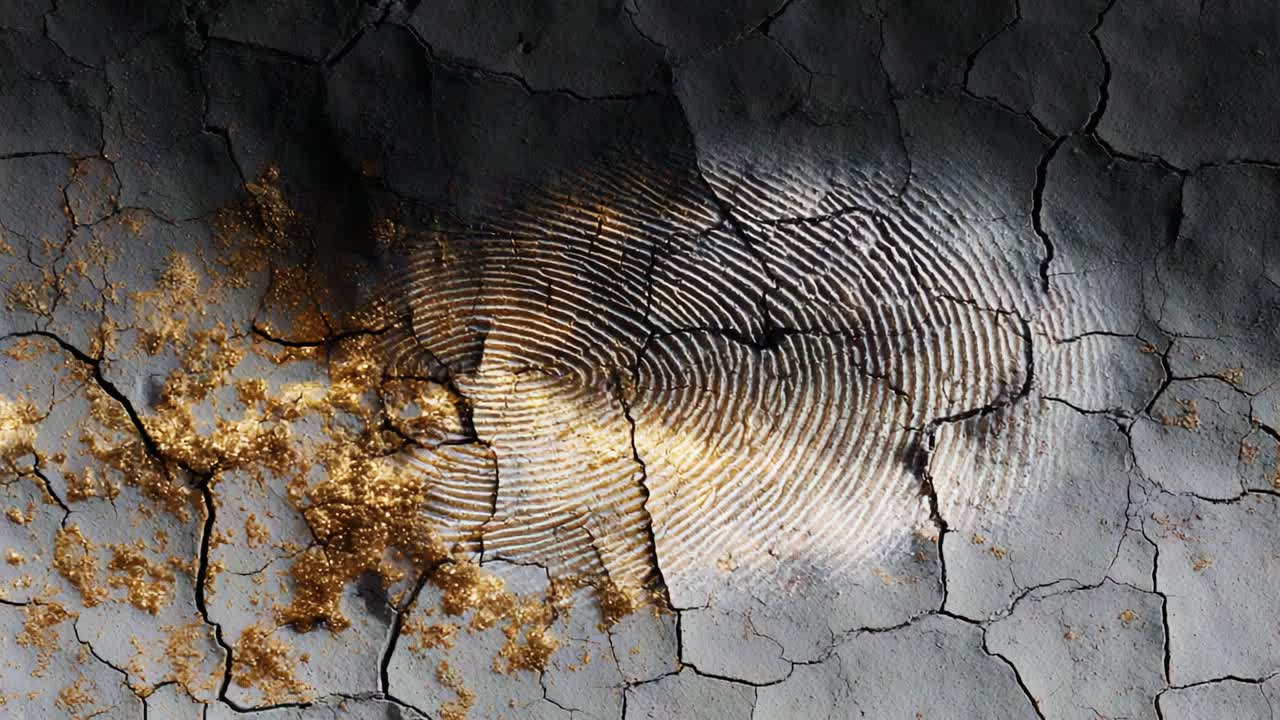 Intricate Patterns of Nature: A Close-Up Look at Cracked Earth Featuring Fingerprint-Like Designs Highlighting the Beautiful Contrast Between Soil and Texture