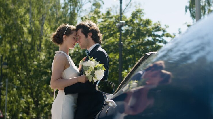 Just married couple in the street
