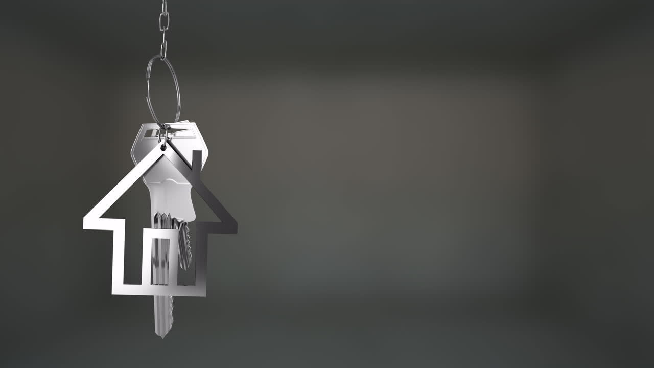 animación de llavero en forma de casa sobre un fondo borroso