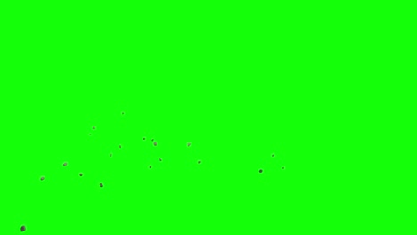 thrown rocks debris, pieces of stone rocks falling from left side of the screen and scattering on imaginary flat surface, green screen, animation overlay for chroma key transparent blending