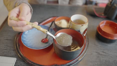 warabi mochi at traditional japanese cafe