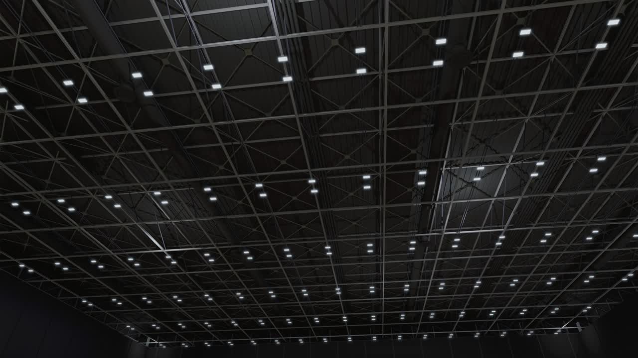 모션 천장 홀 전시, 전시 스탠드, 부스, 제품, 컨벤션 홀, 컨퍼런스, 온라인, 엔터테인먼트, 콘서트, 이벤트, 스포츠, 라이브, 애니메이션 루프, 4k, 3d 렌더링.