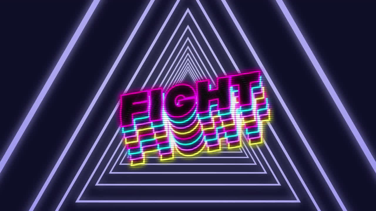 animación del texto de la lucha el texto del estandarte sobre el túnel triangular en un patrón sin costuras sobre fondo negro