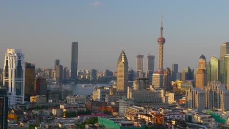 sunny day shanghai cityscape downtown bay rooftop panorama 4k china