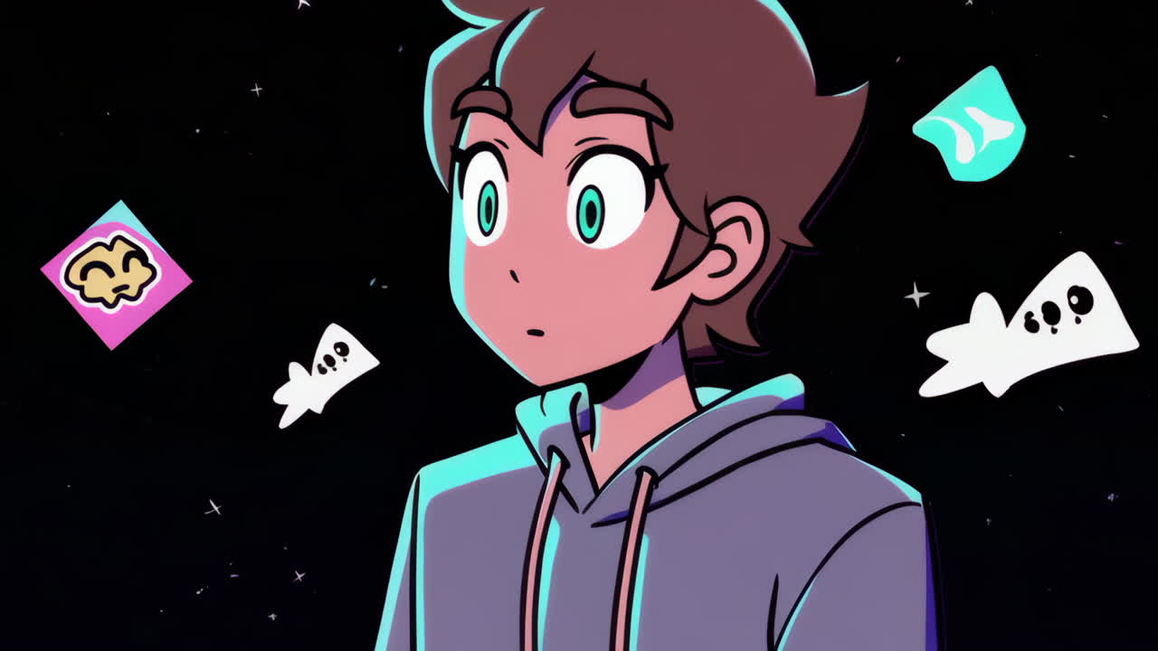 Animated Character with Stickers and Graphic Elements