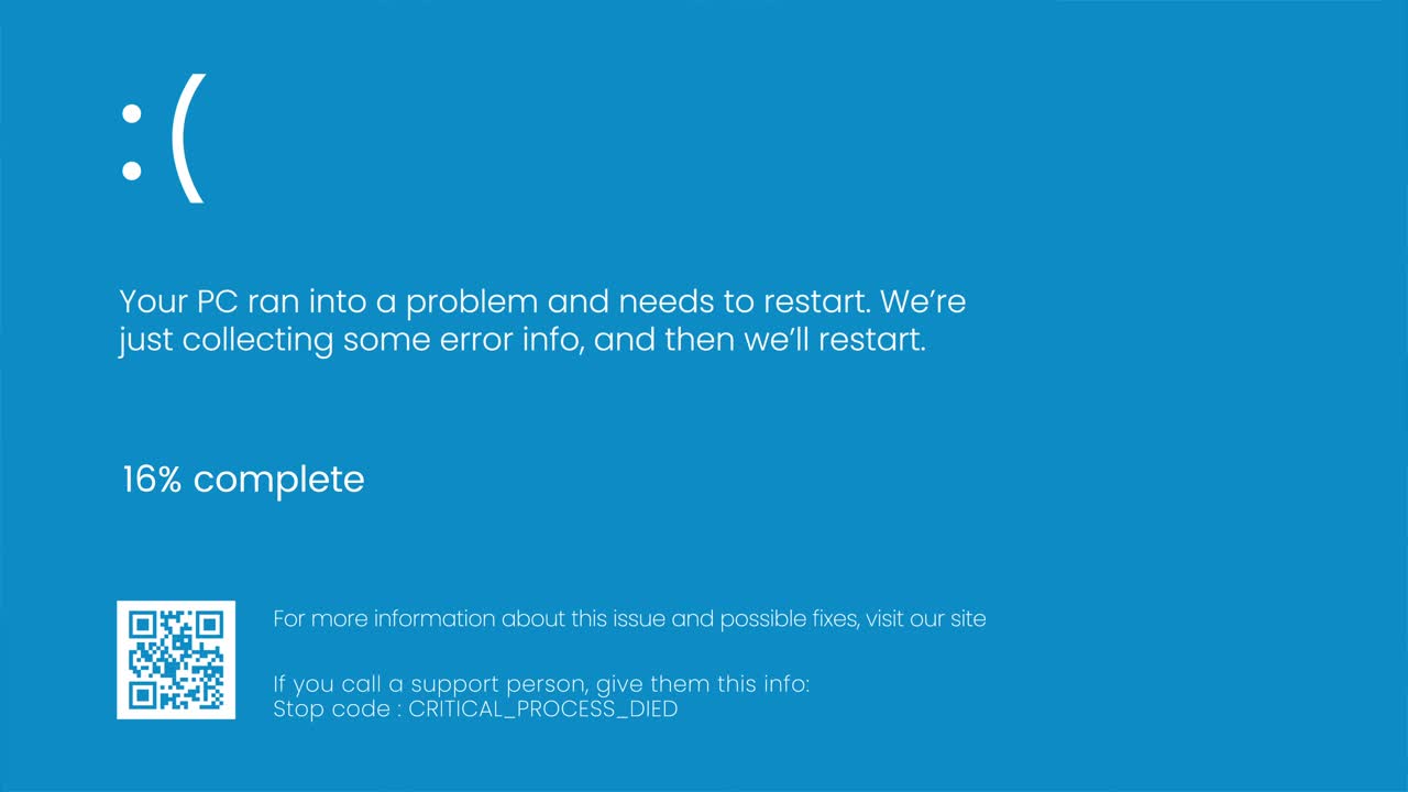 Shutdown screen on virtual screen animation isolated on black background