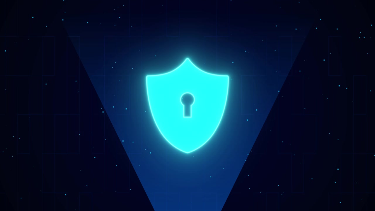Glowing Digital Shield Icon Representing Cybersecurity and Data Protection