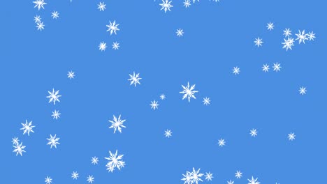 Glowing-snow-particles-falling-against-blue-background