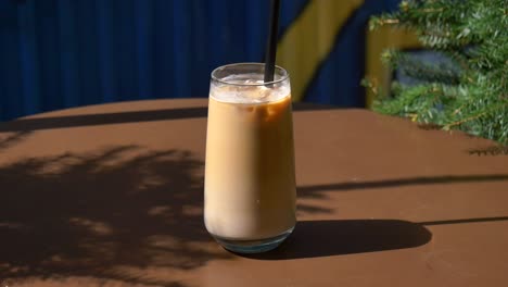 iced coffee on outdoor table