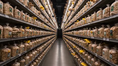 a captivating view of an abundant aisle filled with bags of snacks, showcasing a diverse selection in an impressive display of culinary options