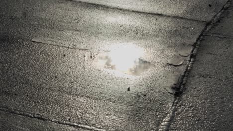 reflection in puddle shining brightly on wet asphalt berlin, germany