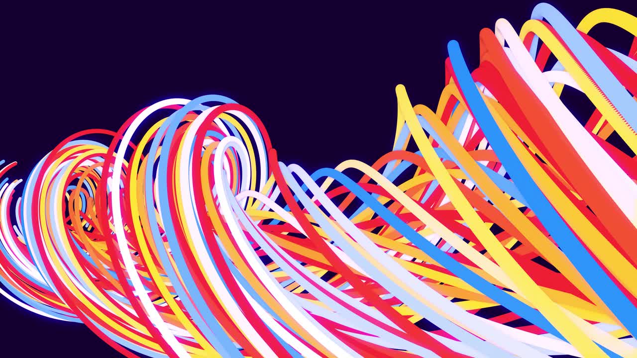 abstract bg con líneas multicolores retorcidas en espirales giran cíclicamente. animación en bucle como un fondo de diseño de movimiento de líneas curvas. hermosas cintas. luma matte