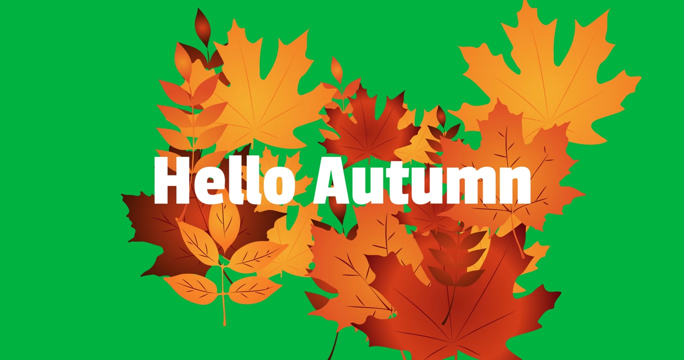 Animazione di "Ciao autunno" su foglie autunnali su sfondo trasparente.