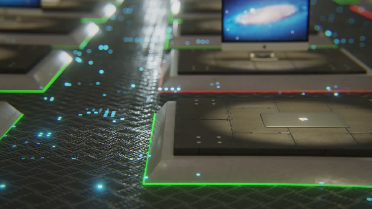 평평한 스타일의 컴퓨터 및 노트북의 4k 비디오