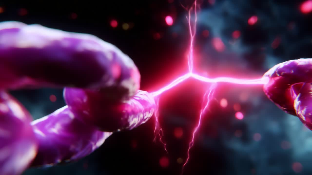 A Visual Journey of Electric Chains: Witness the Dynamic Interaction of Colorful Links and Bright Energy as They Connect and Form a Powerful Electrical Arc Representing Connectivity and Innovation