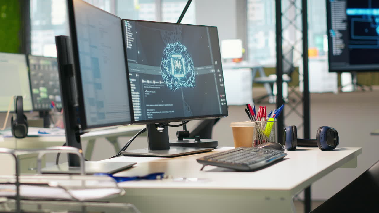 Pc In Startup Office Used To Design And Implement Deep Learning Algorithms