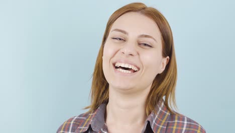 close-up of laughing woman.