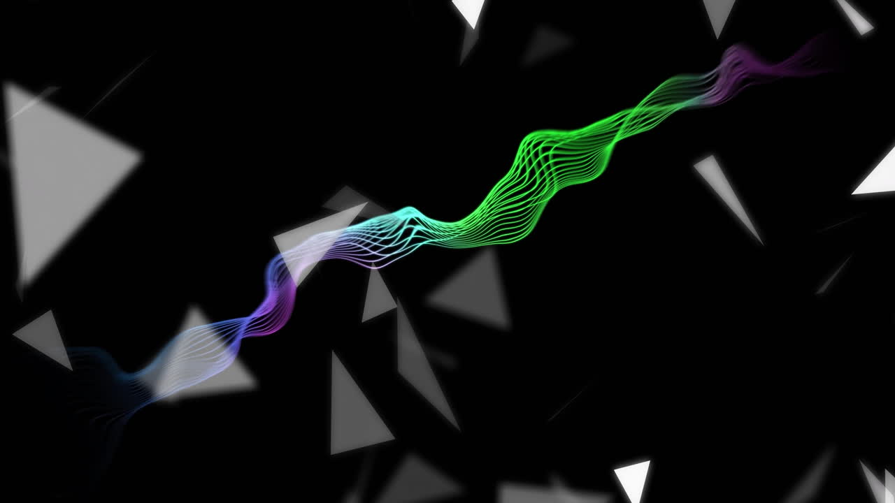 추상적인 흑백 기하학적 모양 위에 다채로운 파동 애니메이션
