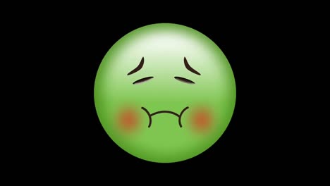 digital animation of red particles floating over green sick face emoji on black background