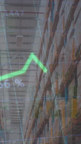 animation of statistics processing with lines over warehouse