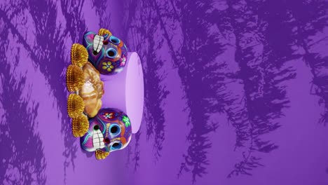 Day-of-The-Dead-Festival,-Dia-de-Muertos-,-Purple-Background,-Design-Mockup,-Mexico,-Vertical,-Traditional-Festival