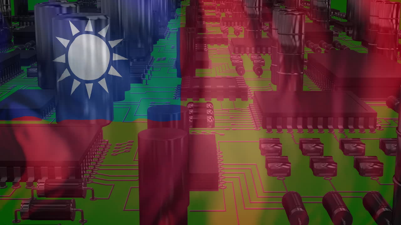 타이완의  ⁇ 발 위에서 회로판과 데이터 처리의 애니메이션
